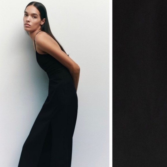 NWT Zara Cross Strap Black Sheath Midi Dress - Picture 3 of 13